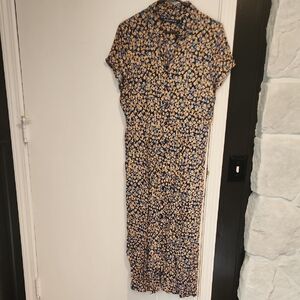 Calvin Klein Blue and Yellow Floral Midi Dress, Large